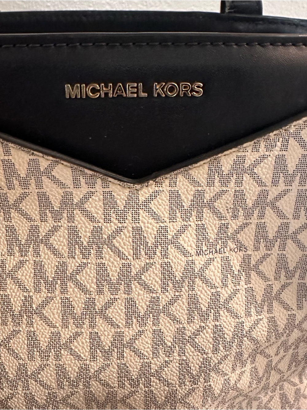 Michael Kors Beige and Black Monogram Duffel